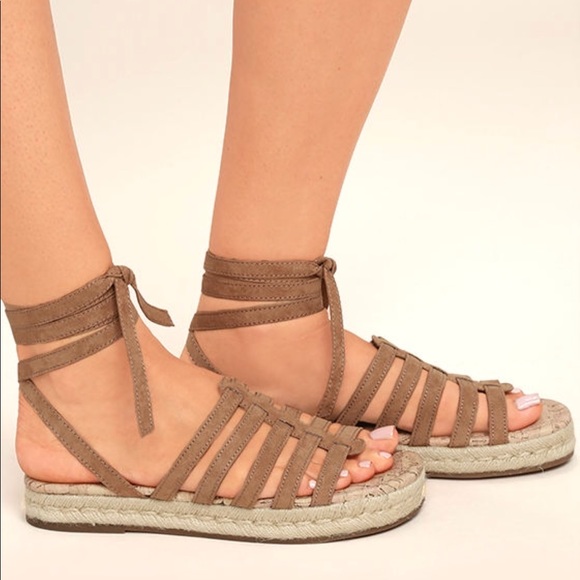 Urban Outfitters Shoes - Tan Ankle Lace Up Wraparound Espadrille Sandals